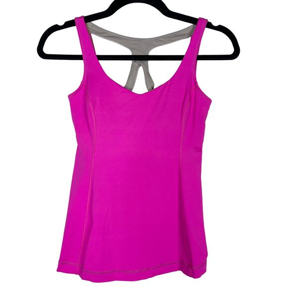 Lululemon Womens 4 Optimal Tank Pow Pink Metallic Silver Cut Out Shelf Bra VNeck - Picture 1 of 10